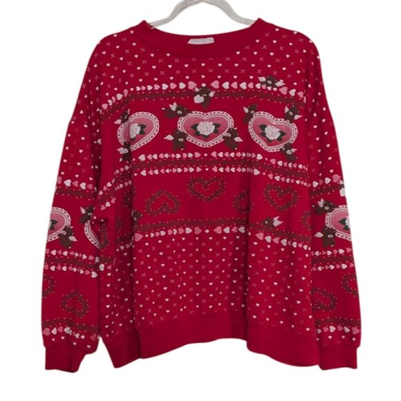 Vintage Spumoni Valentines Sweatshirt Womens Size XL Red Teddy Bear Heart - Picture 1 of 10